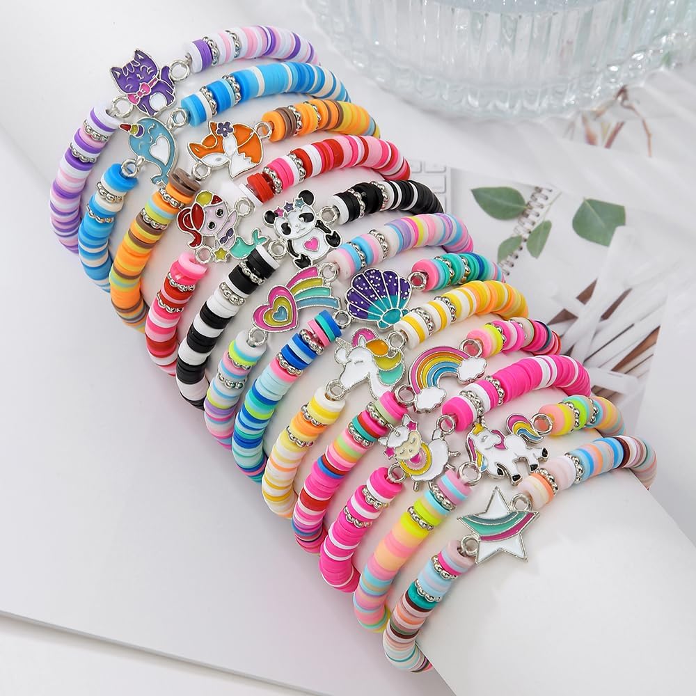 Friendship Bracelets Boho Stackable Bracelets for Women Surfer Heishi Clay Bead Bracelets Stretch Preppy Bracelets Colorful Boho Bracelets for Women