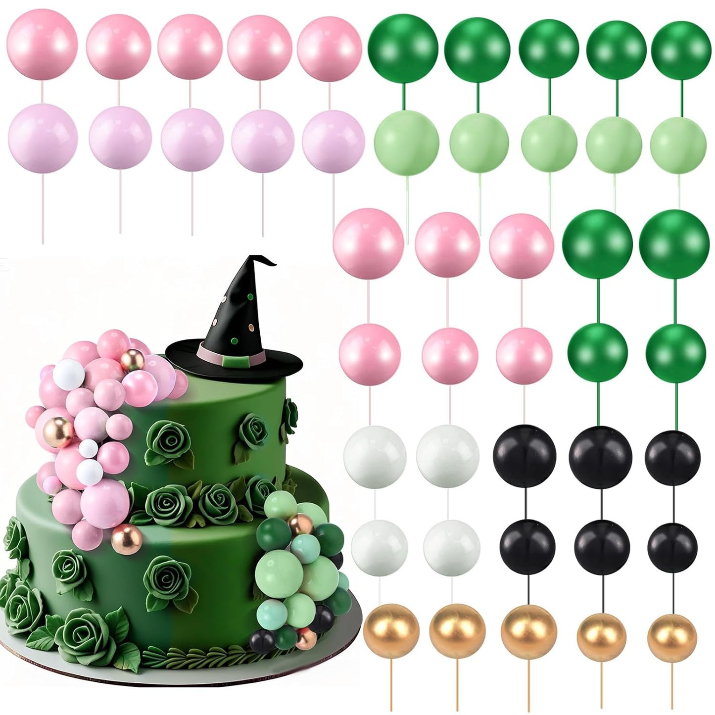 108 Pcs Balls Cake Topper DIY Cupcake Insert Foam Balloons for Cake Baking Wedding Anniversary Birthday Decoration(Vivid Color,Multi Sizes)