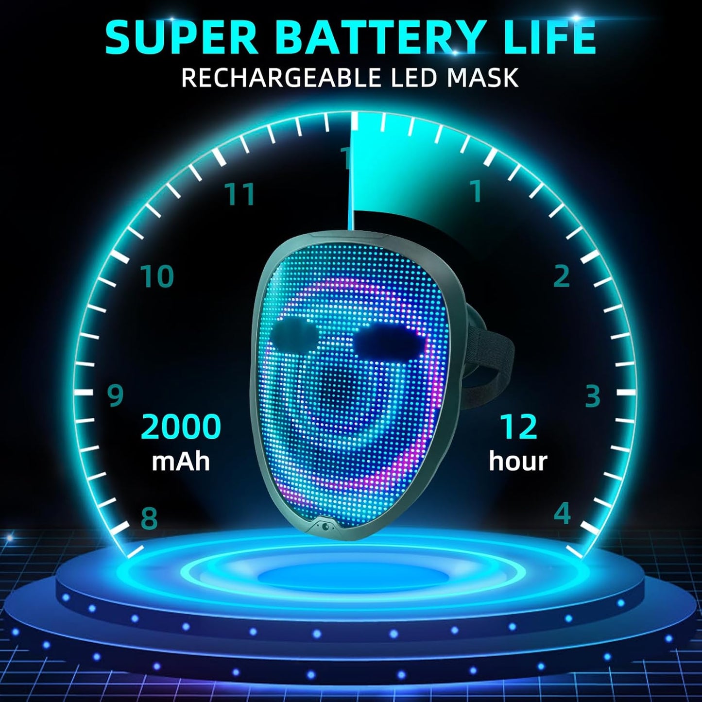 Ompusos LED Mask with Gesture Sensing, Light-Up Transforming Face Cover for Halloween, Christmas, Cosplay & Birthday Parties