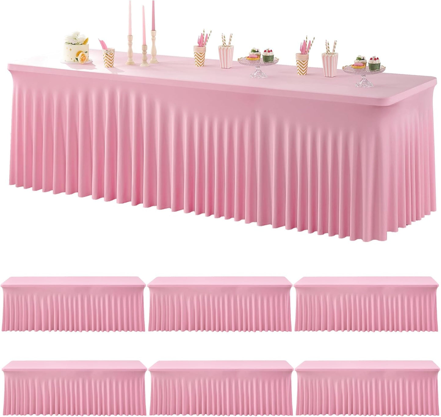 6 Pack Spandex Baby Pink Tablecloths for 8 Foot Rectangle Tables, Fitted Table Cloths 8ft Stretchy Table Clothes for Parties Weddings Birthday Banquet Baby Shower
