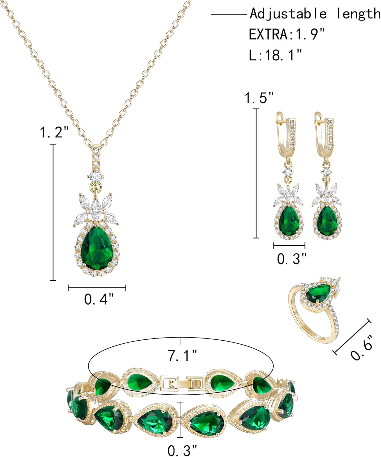 EleQueen Water Drop Pendant Necklace Long Dangle Earrings Tennis Bracelet Set, Sparkle Cubic Zirconia Teardrop Wedding Jewelry Sets for Bride Bridesmaid