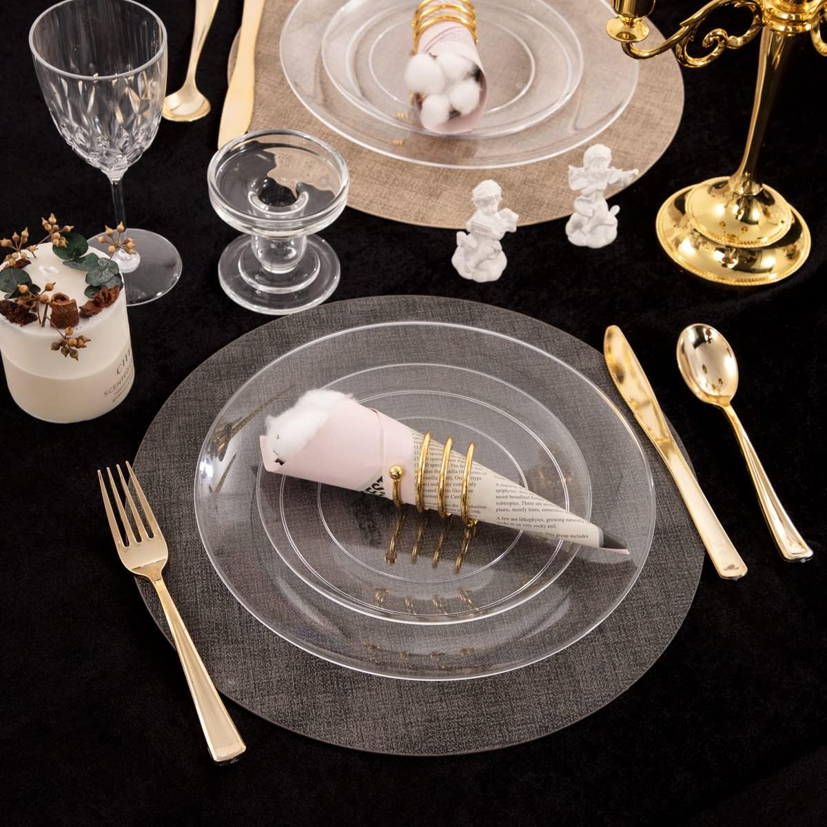 PULOTE 100Pieces Clear Plastic Plates - Premium Heavyweight Plastic Clear Plates Disposable for Wedding&Party Include 50 Clear Dinner Plates, 50 Clear Dessert/Salad Plates