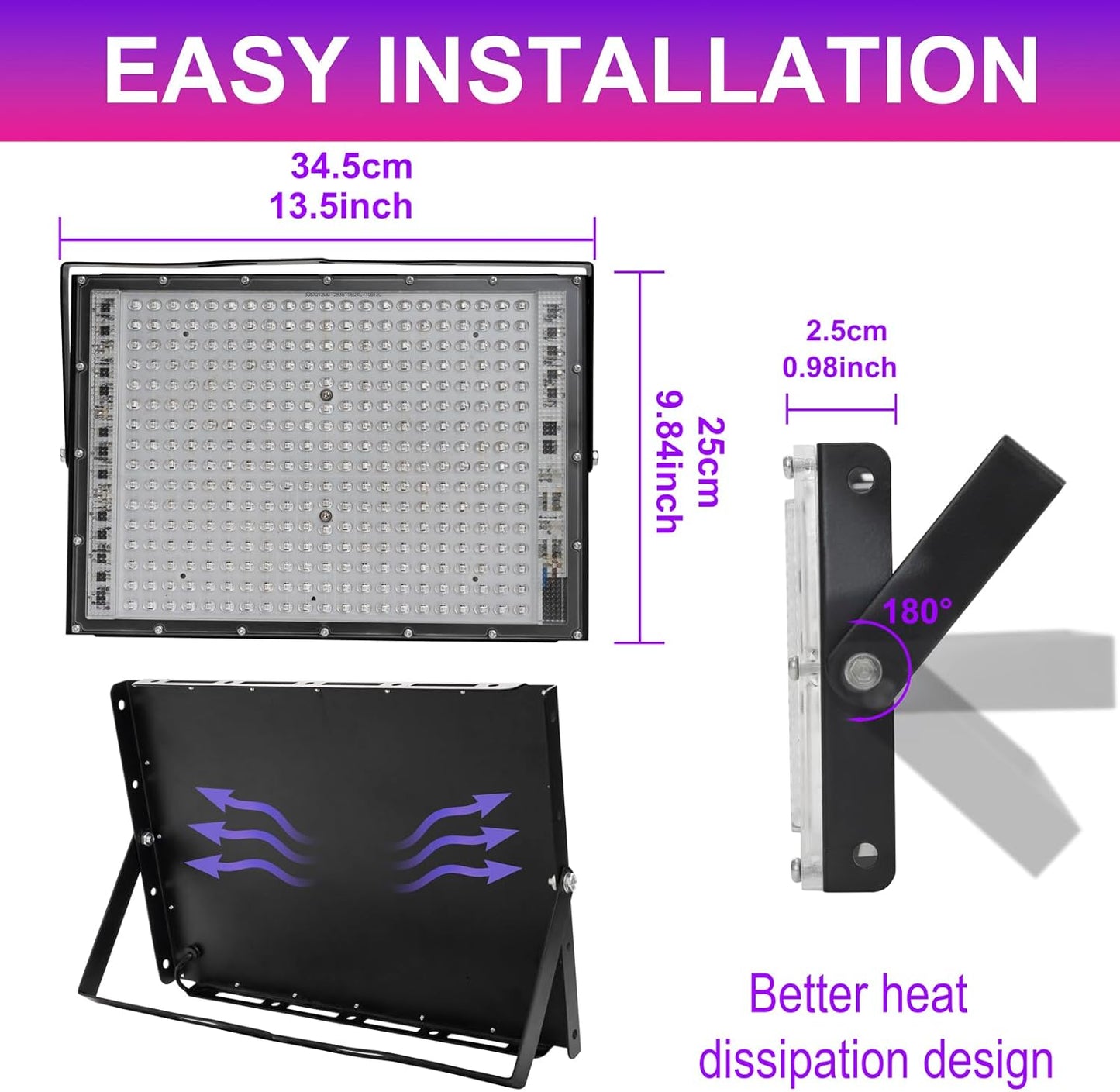 300W LED Black Lights for Glow Party, Black Light Flood Light IP65 Waterproof 395nm UV Blacklight Floodlight Purple Black Light Spotlight Fluorescent UV Light Lamp for Halloween Decor (4 Pack)