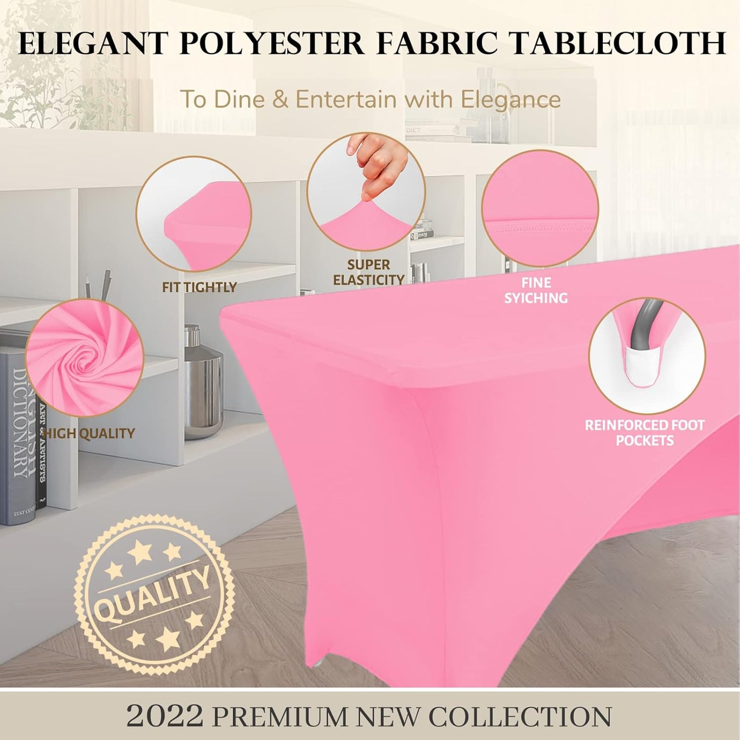 Spandex Table Cover 6 ft. Fitted Polyester Tablecloth Stretch Table Cover Table Topper Open Back - Pink