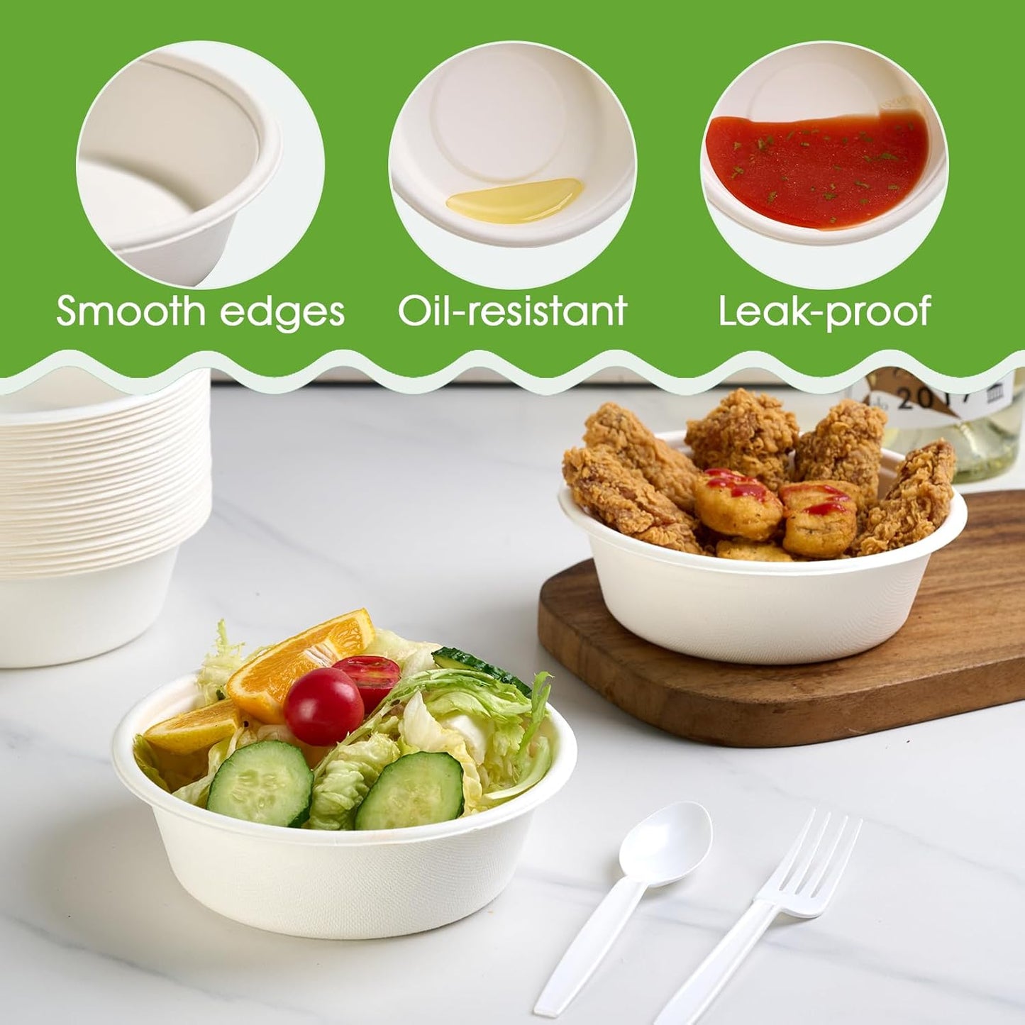 ECOLipak 20 OZ 150 Count Paper Bowls, Disposable Compostable Large Soup Bowl, Heavy Duty Bagasse Bowls for Family Lunch, Dinner Meals, Camping, Party