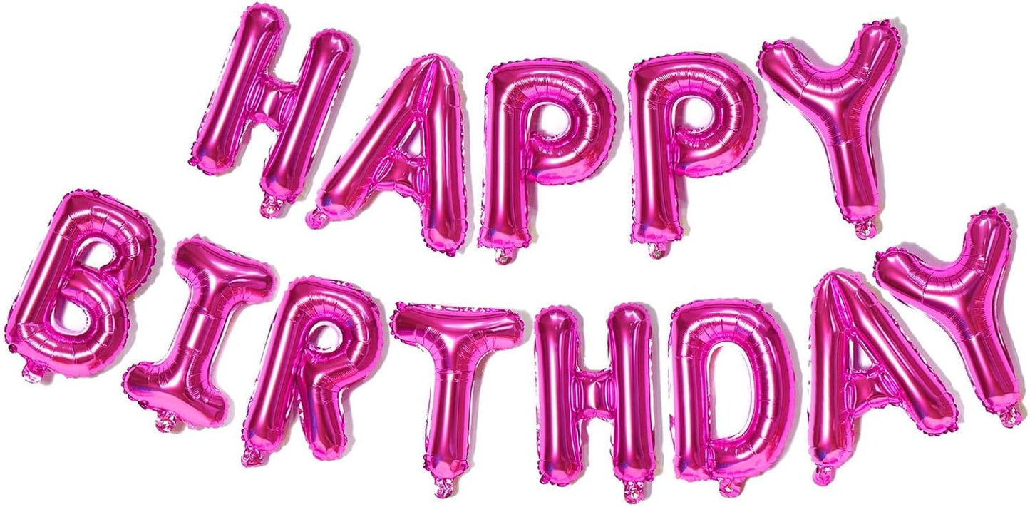 KALOR Hot Pink Happy Birthday Balloons Banner,16 Inch Mylar Foil Letters Sign Banner for Women & Girls Birthday Decorations for Photo Backdrop