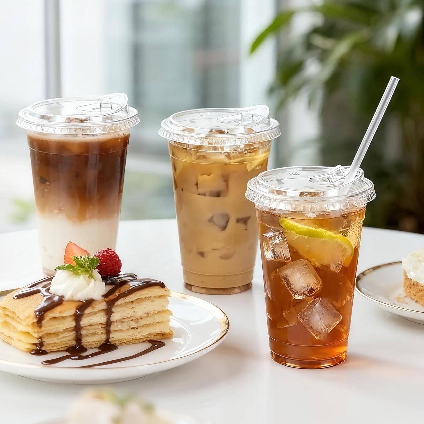 Goodluck 100 Pack 16 oz Clear Plastic Cups with Lids - Disposable Iced Coffee Cups with lids for Party Drinks Smoothies, Juices, and More - Straws Included, BPA Free & Food Safe