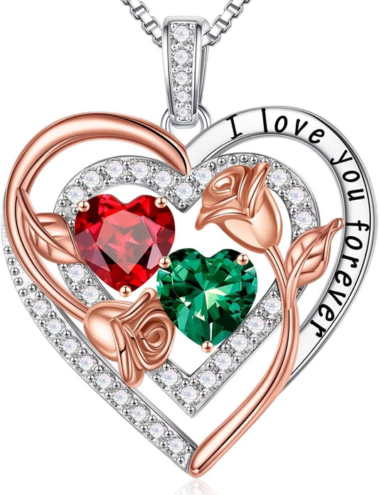 Iefil Birthstone Necklace for Women - Sterling Silver Birthstone Necklace Anniversary Birthday Gifts for Her Wife Mom Daughter