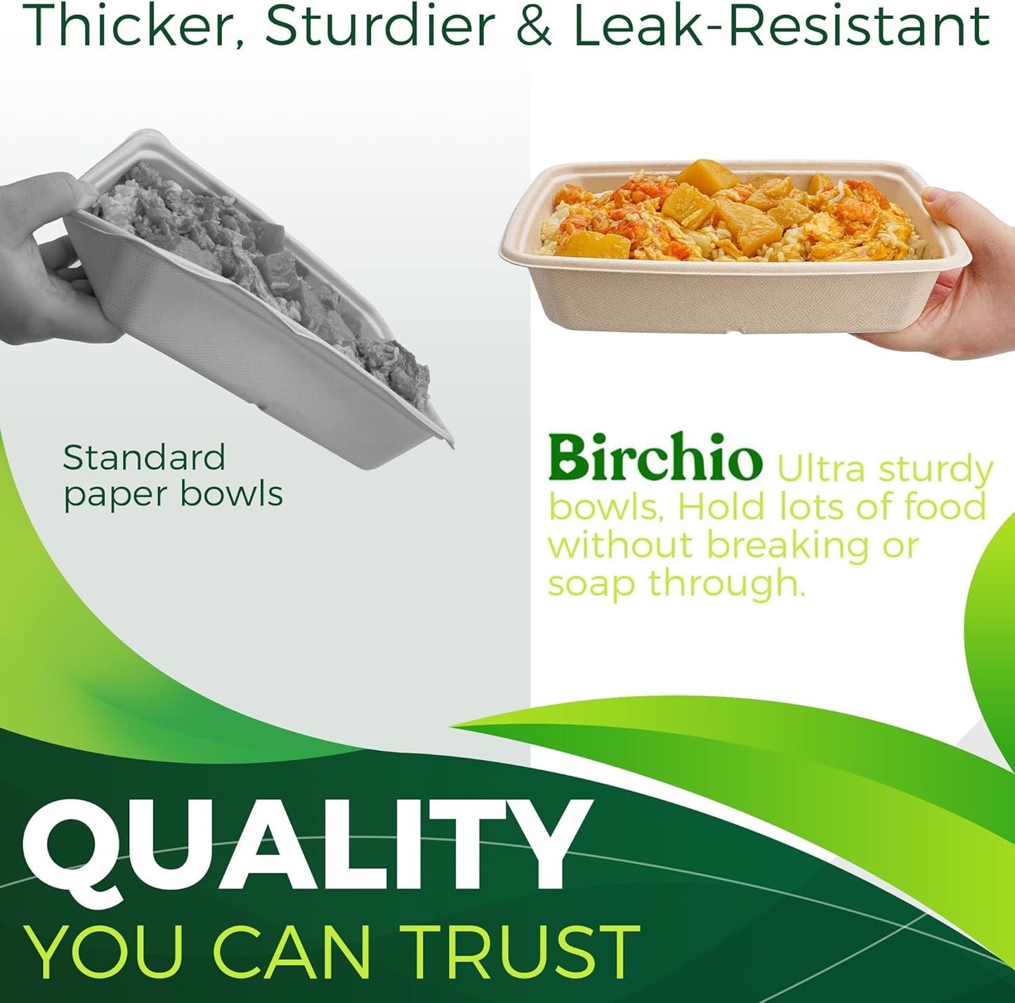 32oz Large Rectangle Paper Bowls [100-Pack], Heavy Duty Disposable Bowls Perfect for for Taco Salad, Burrito, Nacho, Pasta, Compostable Bowls for Party