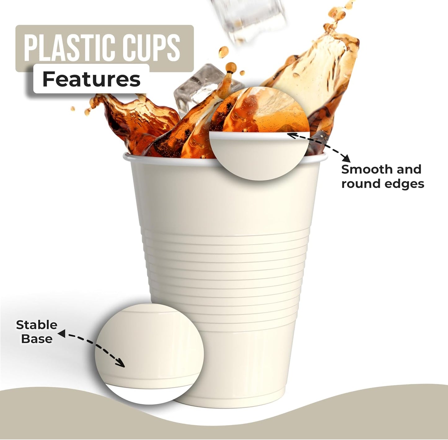 18 Oz Ivory Plastic Cups For Party Supplies 50 Pack | Ivory Disposable Cups Plastic | Disposable Drinkware For Parties, Events & Everyday