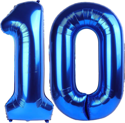 Navy Blue Number 10 Balloon 40 inch, 10 Number Balloons, 10th Navy Blue Birthday Decorations, 10 Year Old Girls Boys Blue Party Supplies
