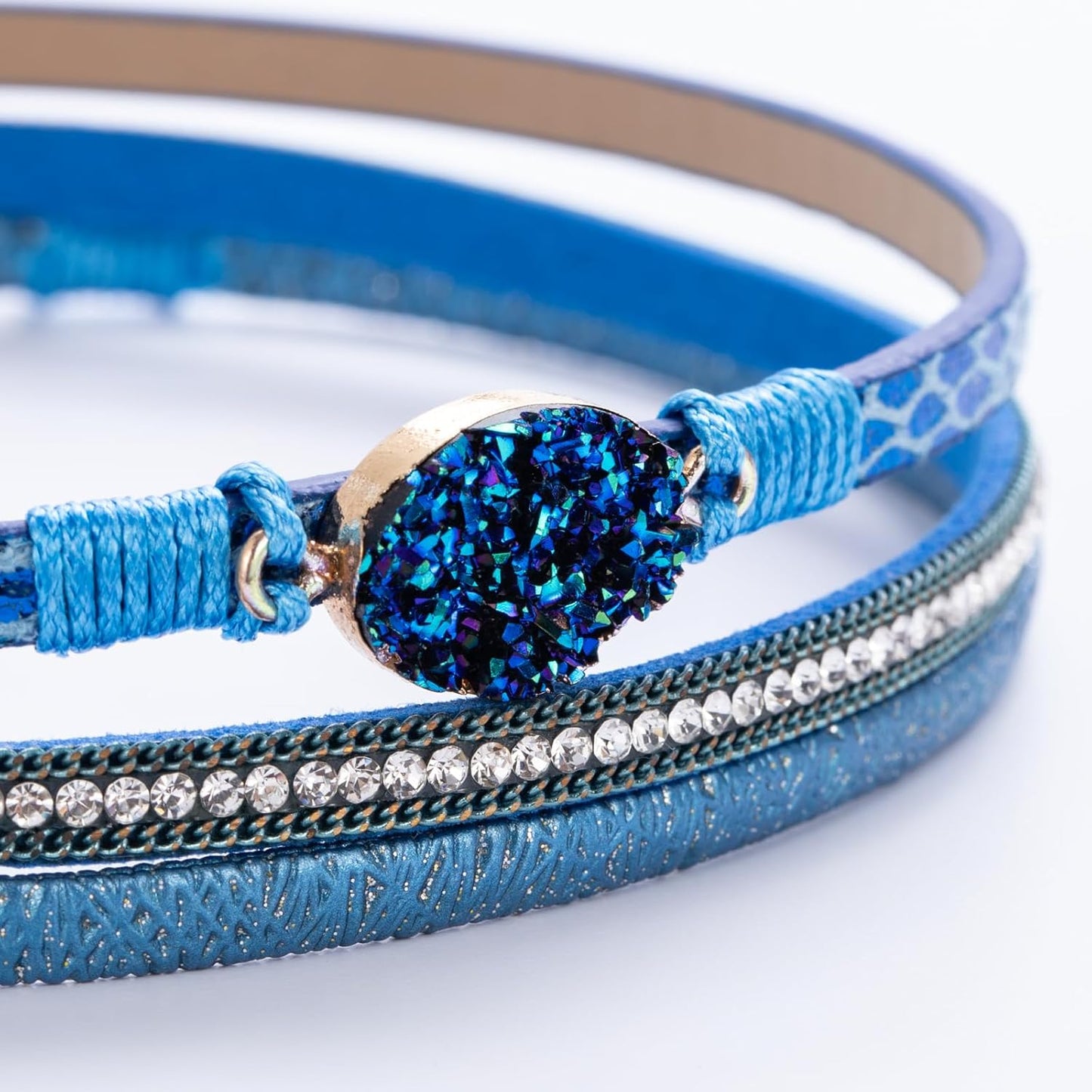 FANCY SHINY Leather Wrap Bracelet Boho Cuff Bangle Bracelets Crystal Bead Bracelet with Magnetic Clasp Jewelry Gifts for Women