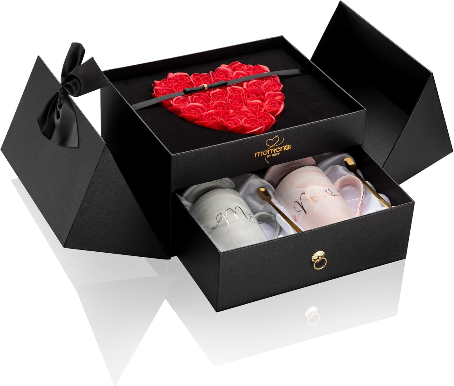 Mr & Mrs Coffee Mug Set of 2, 14oz Ceramic Mug with Lid & Teaspoon - Engagement Gifts for Couples Matching, Bridal Shower Gifts for Bride To Be - Just Married Couple Wedding Gift Ideas