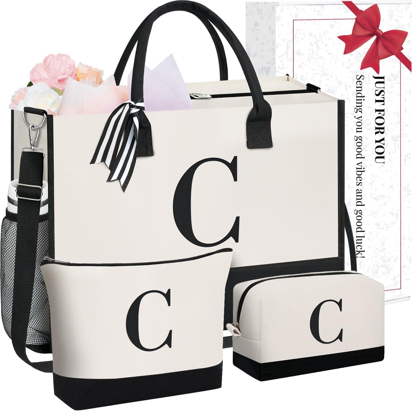 BAGAIL Initial Tote Bag, Personalized Birthday Gifts for Women, Teacher, Friends, Mom, Wedding, Monogrammed Beach Bag