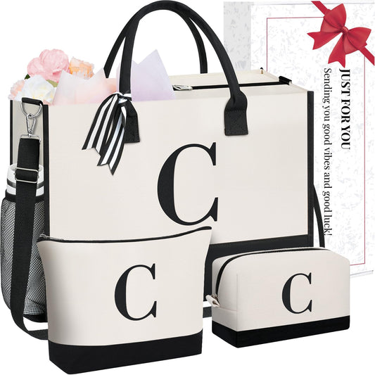 BAGAIL Initial Tote Bag, Personalized Birthday Gifts for Women, Teacher, Friends, Mom, Wedding, Monogrammed Beach Bag