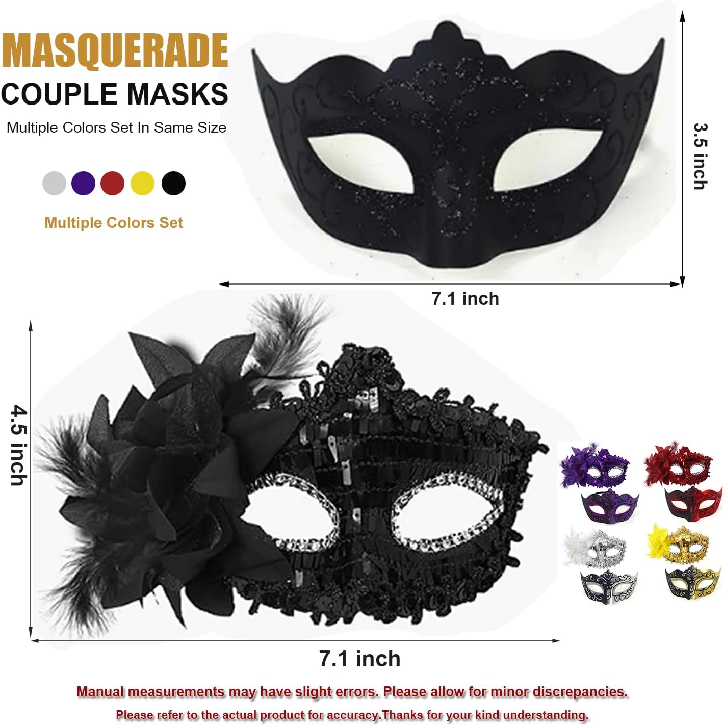 MYMENU Masquerade Mask for Women Couple Masquerade Mask for Men Shiny Venetian Mask Halloween Mask for Party Prom