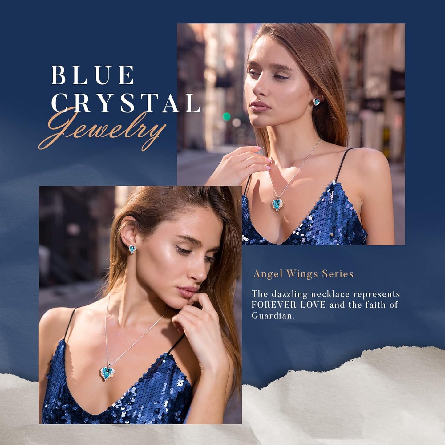 CDE Mothers Day Jewelry Set for Women, Angle Wing Heart Pendant Necklaces and Earrings with Birthstone， Birthday/Anniversary Christmas Jewelry Gift for Women Wife Her