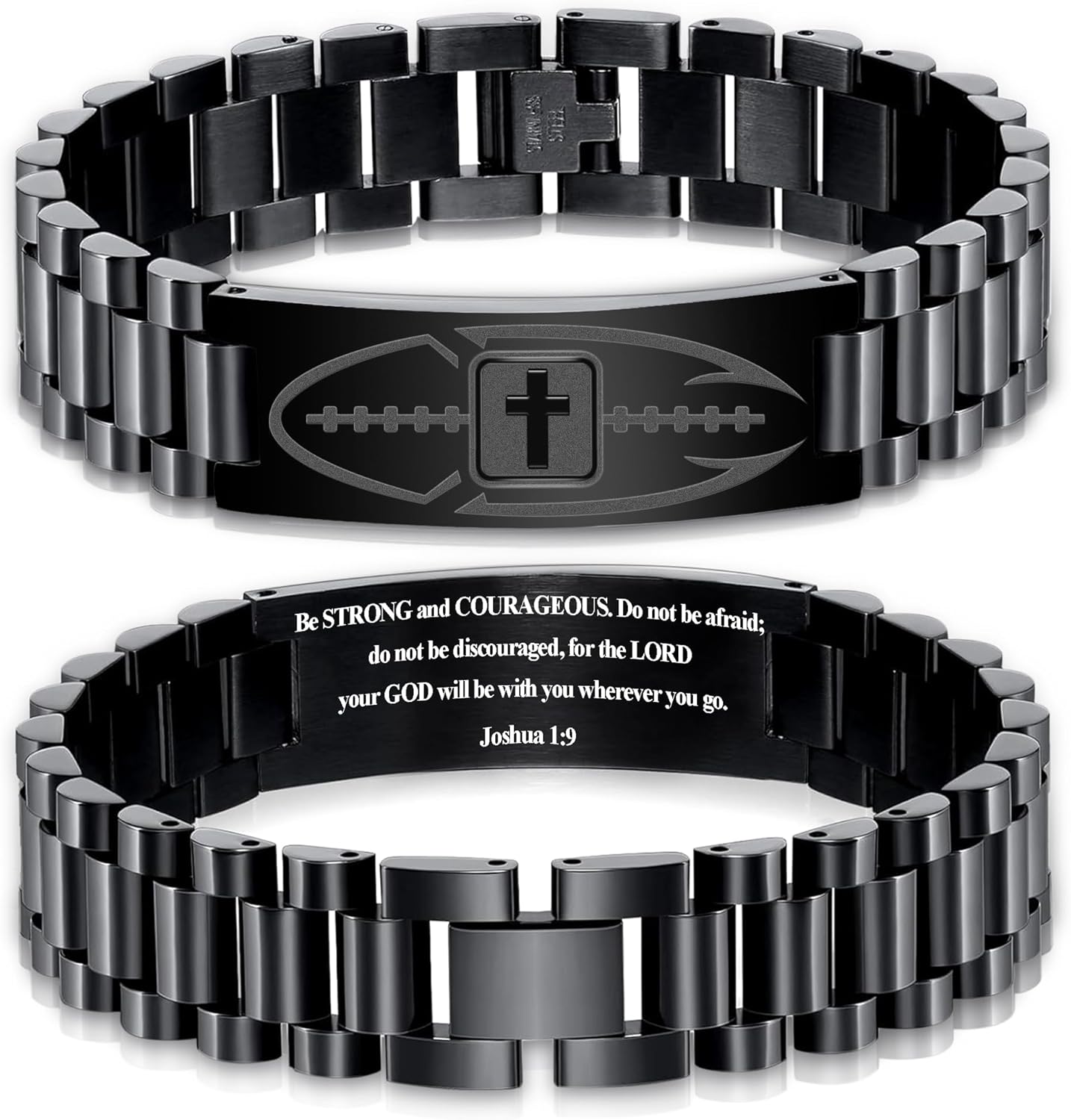 Football Gifts for Men Boys Youth Junior Coach Team Kids Player Football Bracelet Party Favors Accessories Religious Christian Bible Adjustable Stainless Steel Jewelry Gifts
