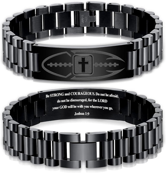 Football Gifts for Men Boys Youth Junior Coach Team Kids Player Football Bracelet Party Favors Accessories Religious Christian Bible Adjustable Stainless Steel Jewelry Gifts