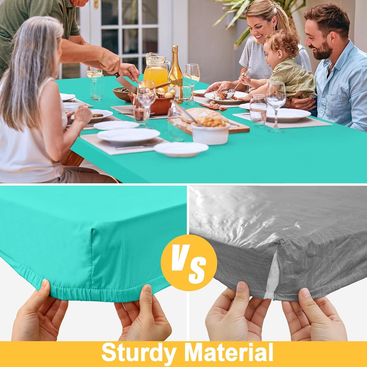 Rectangle Table Cloth, Waterproof Elastic Fitted Tablecloth for 8 Foot Folding Tables, Washable Polyester Tablecloths for Picnic, Camping, Outdoor (Aqua, 30"x96")