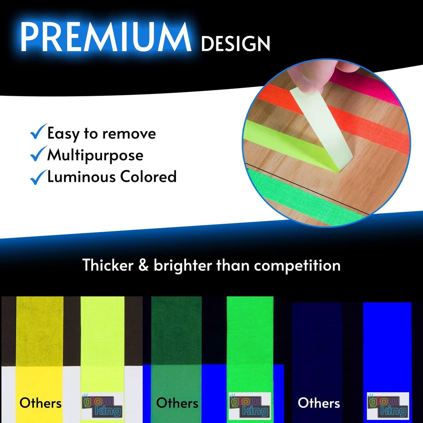 Glow King Blacklight Reactive Glow Tape | Premium UV Fluorescent Neon Party Gift for Events | Multipurpose Luminous Colored Tape for Room Decoration | Glow in The Dark Cloth Tape – 0.5 in x 60 ft