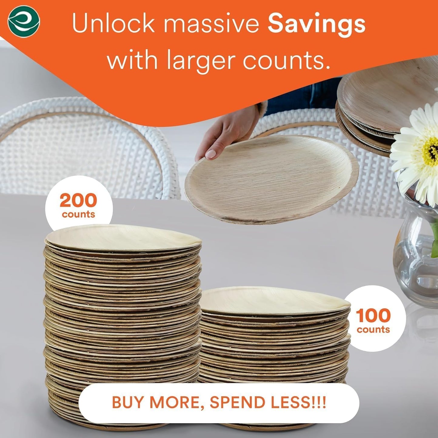 ECO SOUL 200 Count Round Palm Leaf Plates of 6 Inch - Disposable, Eco-Friendly, Biodegradable Bamboo Plates - Perfect for Parties, Catering, Weddings & Large Events
