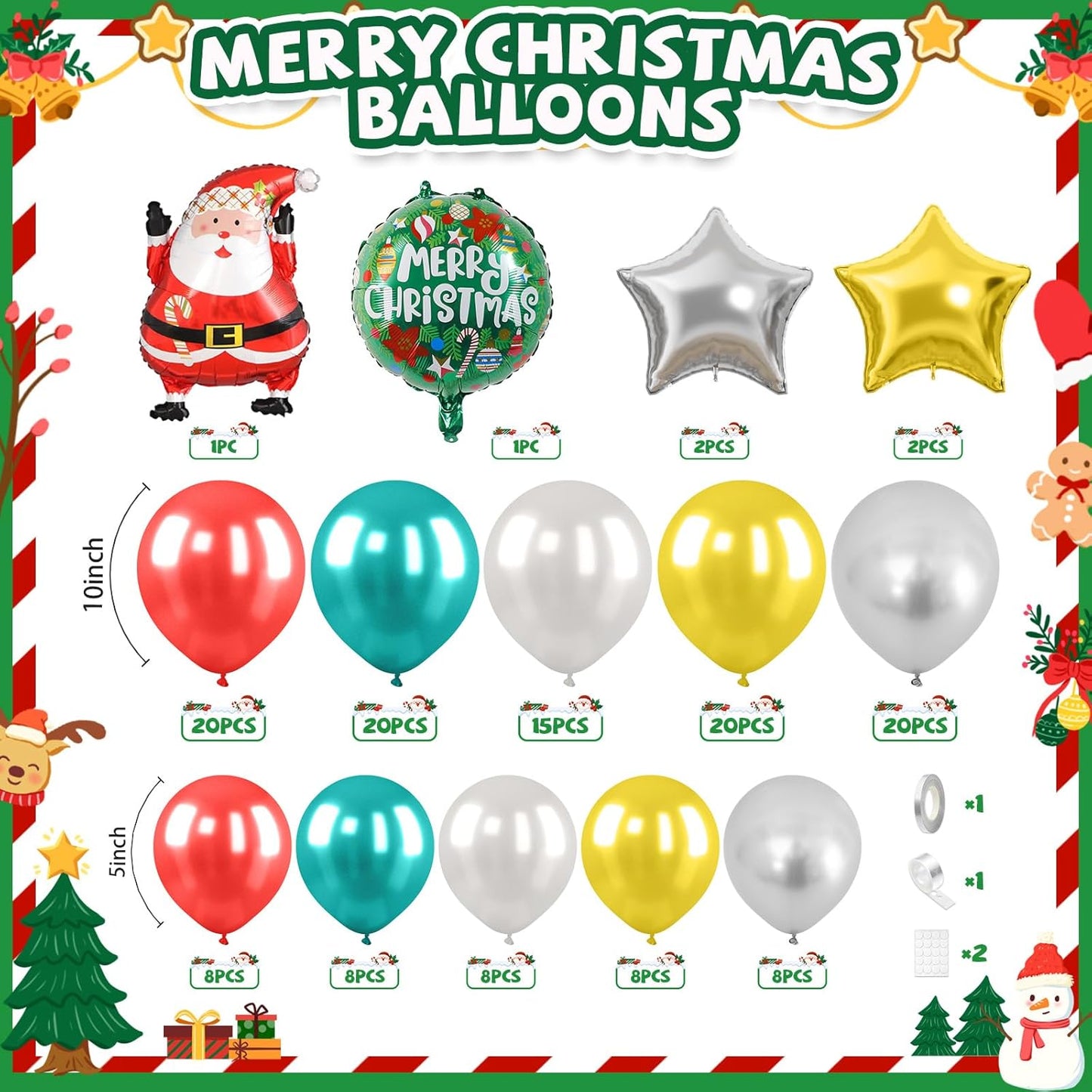 Christmas Balloon Arch Kit, Pearl Red Teal Blue Gold Silver Balloons Garland Arch with Metallic Silver Balloons, Round Garland Santa Claus Stars foil Balloon for Christmas New Year Party Decorations
