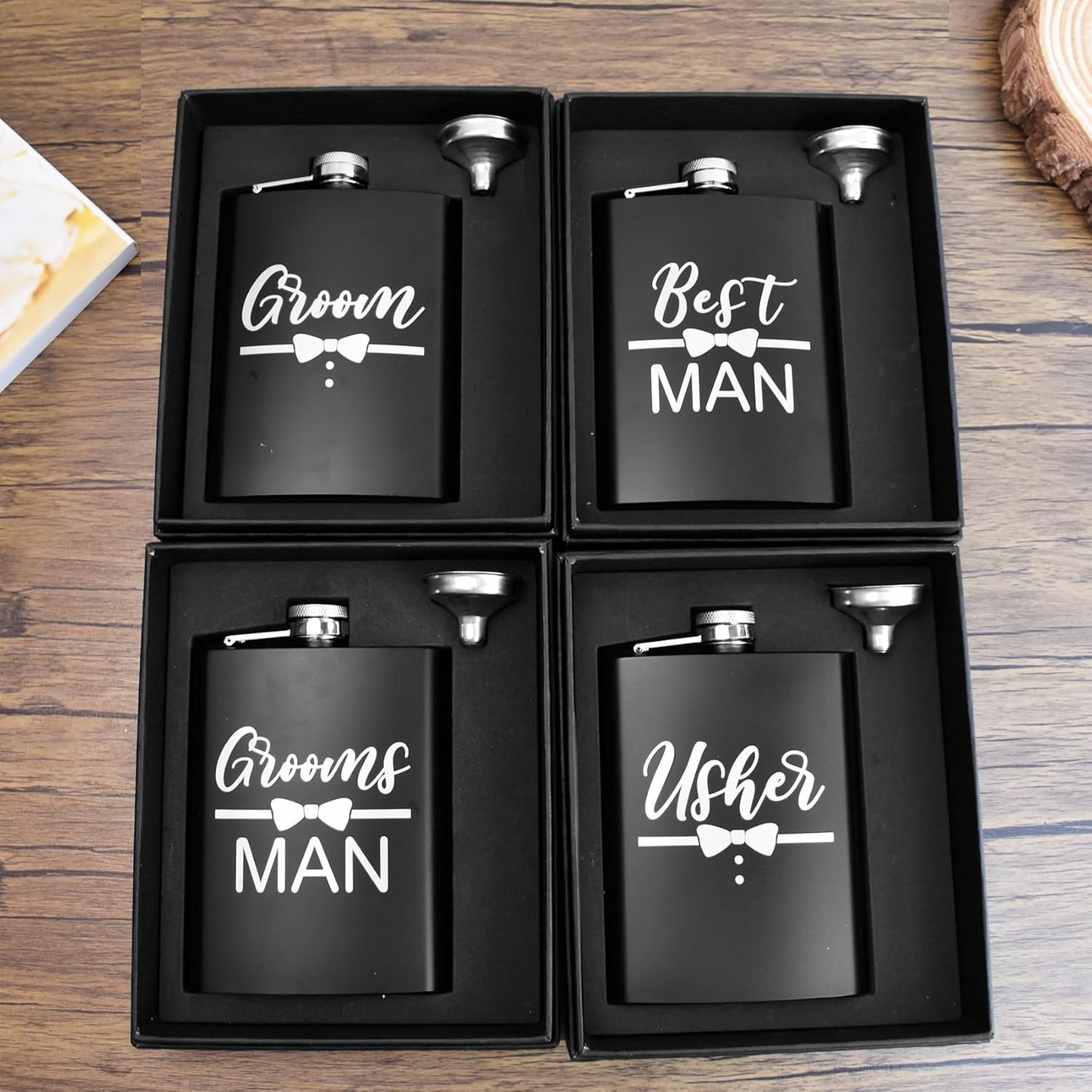 ELEGANTPARK Engraved Best Man Flask Best Man Groomsmen Gifts Groomsmen Proposal Gifts Wedding Bachelor Party Favor Stainless Steel 8 OZ Black Hip Flask for Liquor with Funnel