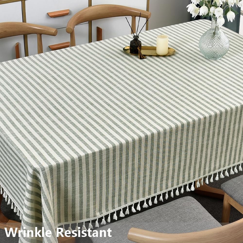 TruDelve Cotton Square Tablecloth 70 x 70 Olive Green Striped Tablecloths Spring Outdoor Table Cloth for Card Table Tablecloth (Green,70"x 70",Square)
