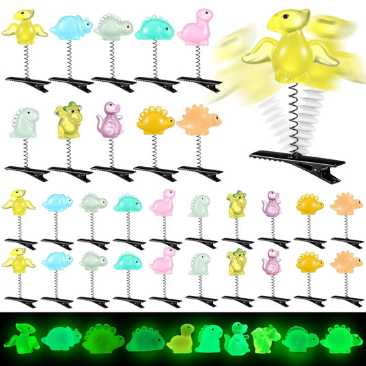 30 Pcs Mini Glow Hair Clips Girls Rave Hair Clips for Women Christmas Music Festival Holiday Party Supplies (Funny Dinosaur)