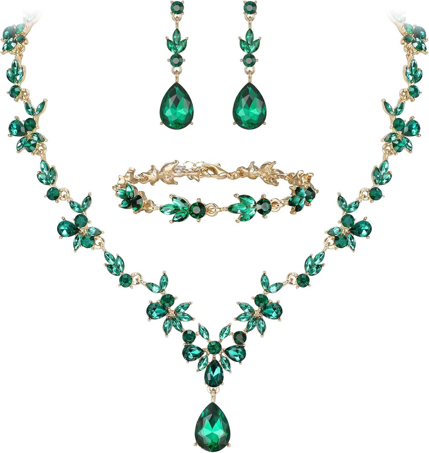 BriLove Wedding Jewelry Set for Women Bride, Y-Necklace Tennis Bracelet Dangle Earrings Crystal Teardrop Marquise Cluster for Bridal Bridesmaid