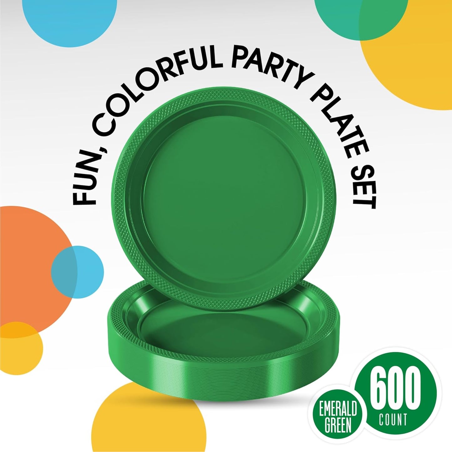 Party Solids Green Plastic Plates Bulk 7" Green Disposable Plates For Party Supplies 600 Pieces Disposable Dinner Plate Heavy Duty 350 GSM Plate Sets, Plastic Dinnerware Sets