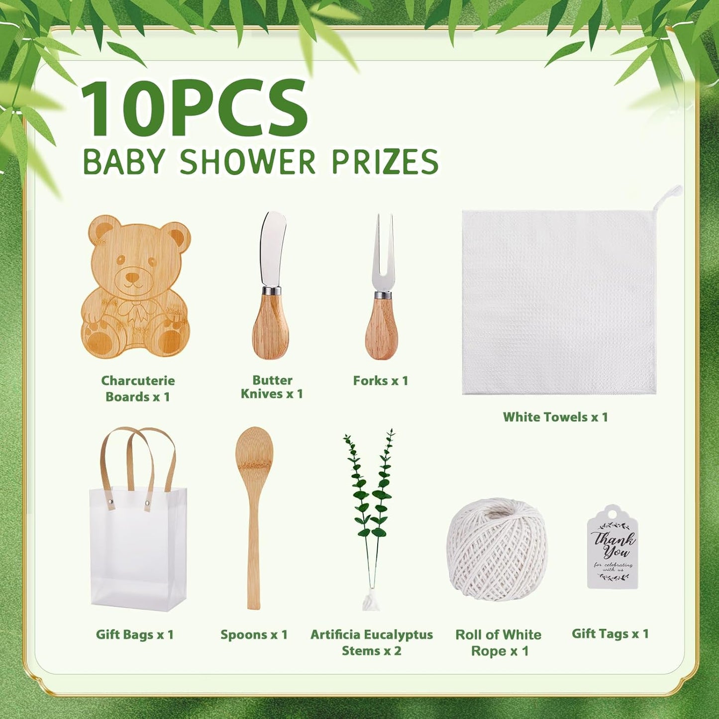 Baby Shower Prizes for Game Winners Bear Shaped Cheese Board Gift with Spoons Butter Spreaders Gift Bags Kitchen Towels Bridal Shower Party Favors for Guests (Bear Shaped, 1 Set)