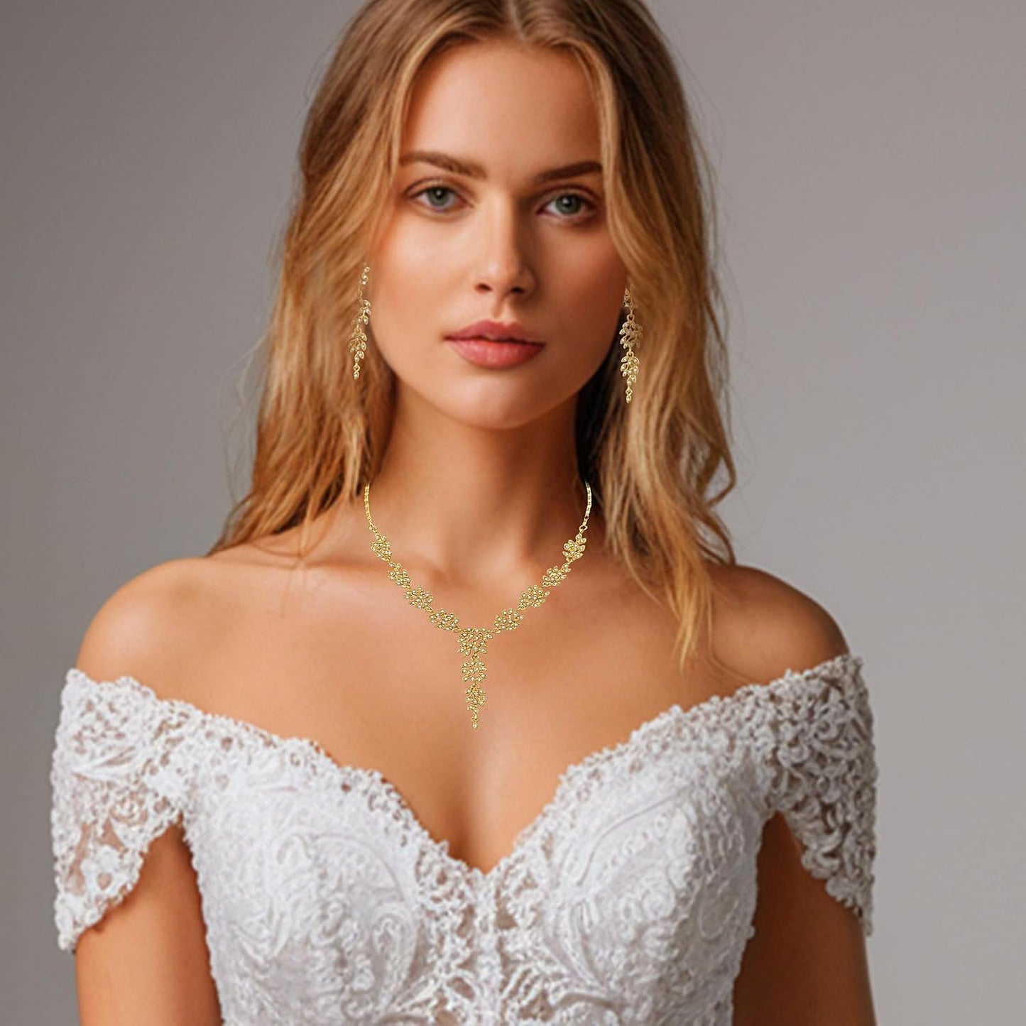 la luen Long Wedding Brides Necklace Earring Sets Rhinestone Statement Necklace Jewelry for Women Party Prom Engagement Bridesmaid Gifts