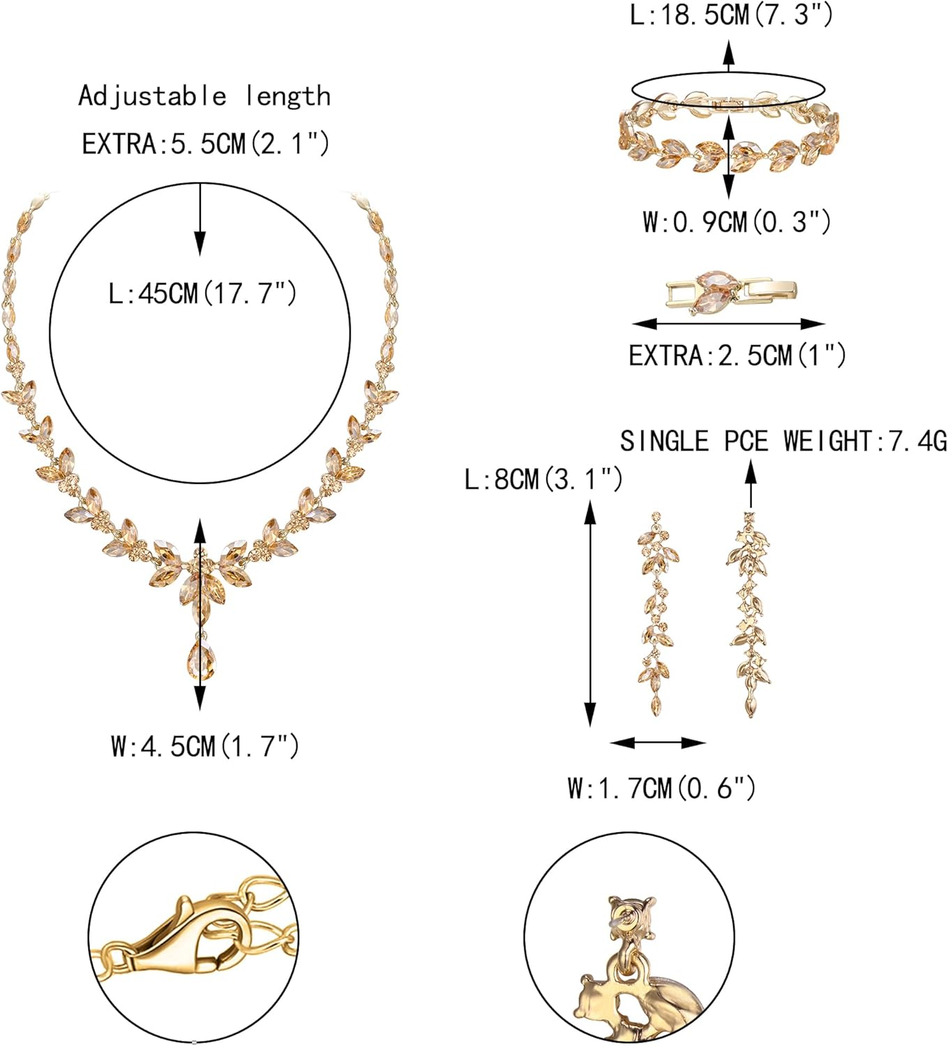 EVER FAITH Austrian Crystal Bridal Bridesmaid Jewelry Sets, Elegant Marquise Rhinestone Leaf Necklace Dangle Earrings Tennis Bracelet Set for Women