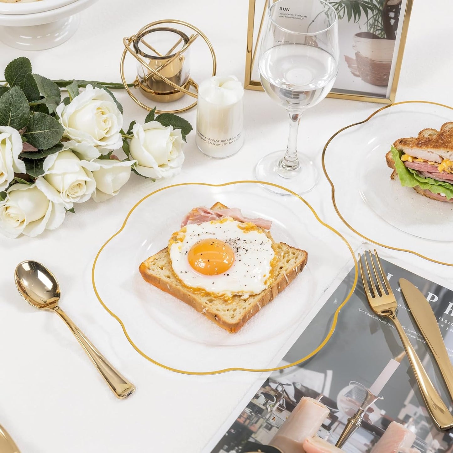 Liacere 100PCS Clear Plastic Plates - Clear and Gold Disposable Dinner Plates - 10inch Heavy Duty Gold Dinner Plates, Perfect for Wedding & Party & Holiday & Fall & Thanksgiving