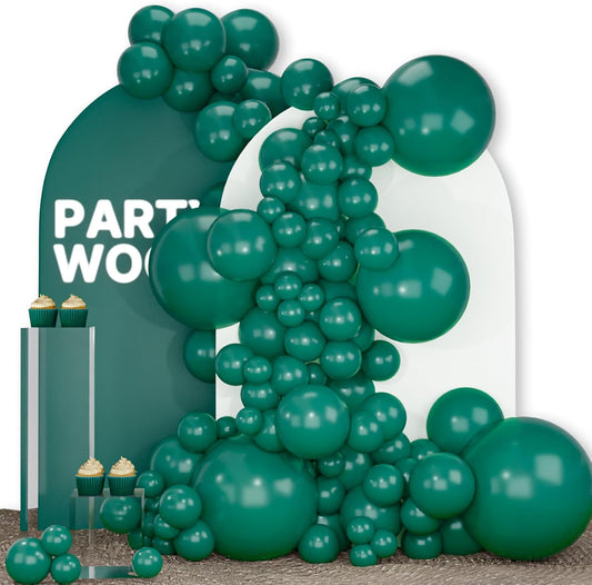 PartyWoo Dark Green Balloons 140pcs Different Sizes Pack of 18 12 10 5 Inch Emerald Hunter Forest Green Boho Neutral Balloon Arch Kit for Jungle Dinosaur Theme Birthday Party Decorations Green-F14