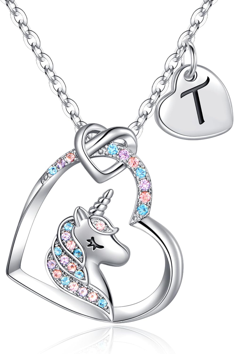 Hidepoo Stocking Stuffers for Teen Girls Kids - Colorful CZ Heart Pendant Initial Unicorn Necklaces for Girl Jewelry Birthday Gift Christmas Gifts for Grandkids Girls Kid