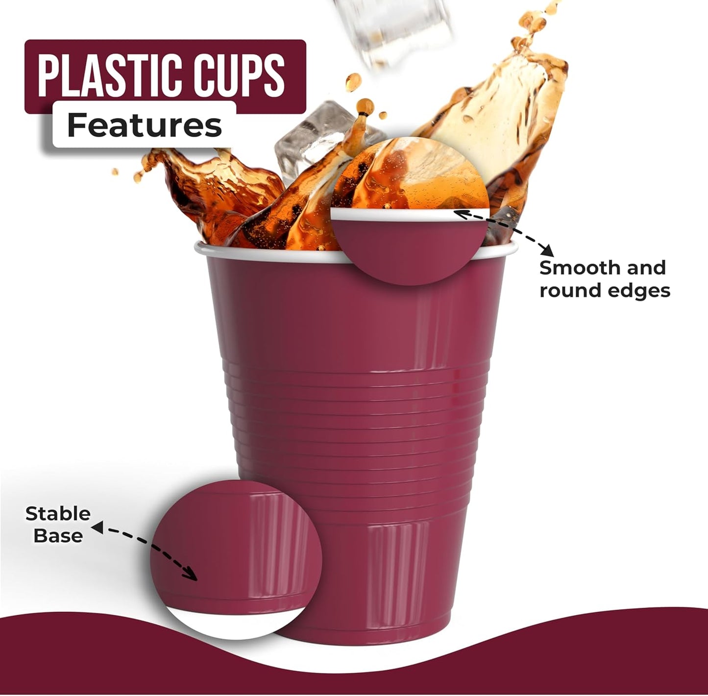 18 Oz Burgundy Plastic Cups For Party Supplies 50 Pack | Burgundy Disposable Cups Plastic | Disposable Drinkware For Parties, Events & Everyday