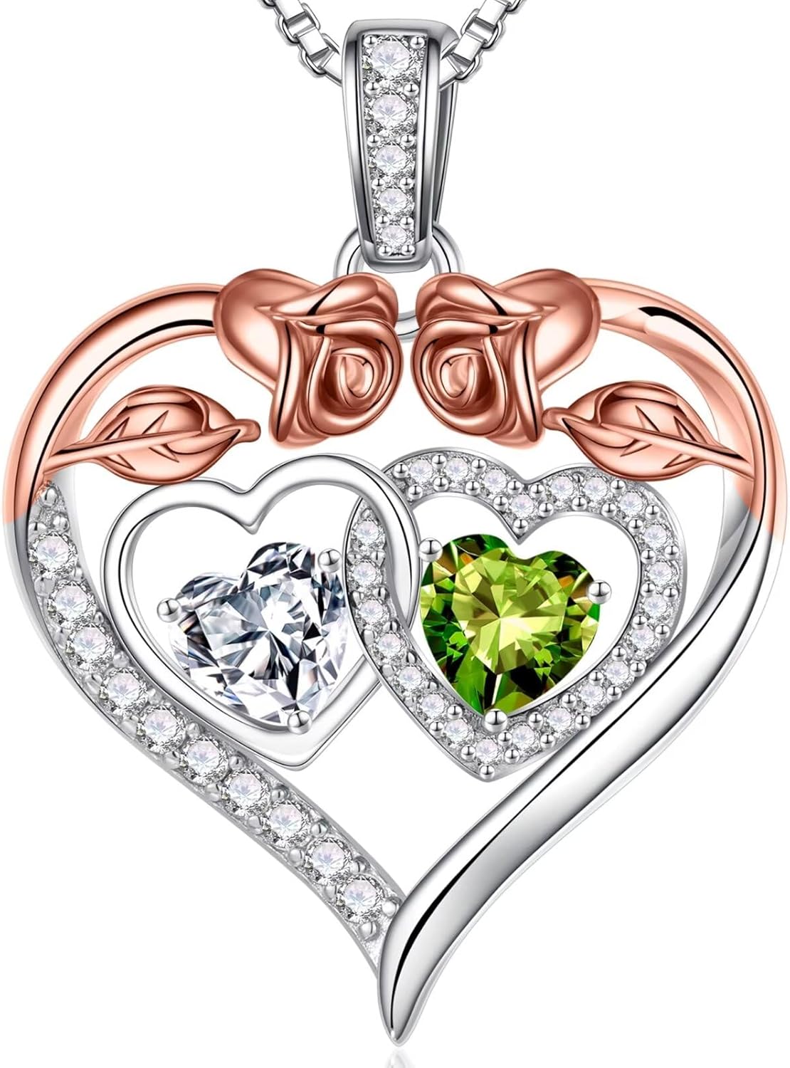 Iefil Double Birthstone Necklace Gifts for Wife Girlfriend Her Women, Birthstone Jewelry Gemstone Valentines Birthday Gifts for Her Women Wife Mom Grandma