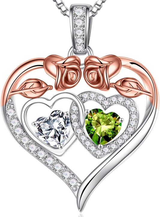 Iefil Double Birthstone Necklace Gifts for Wife Girlfriend Her Women, Birthstone Jewelry Gemstone Valentines Birthday Gifts for Her Women Wife Mom Grandma