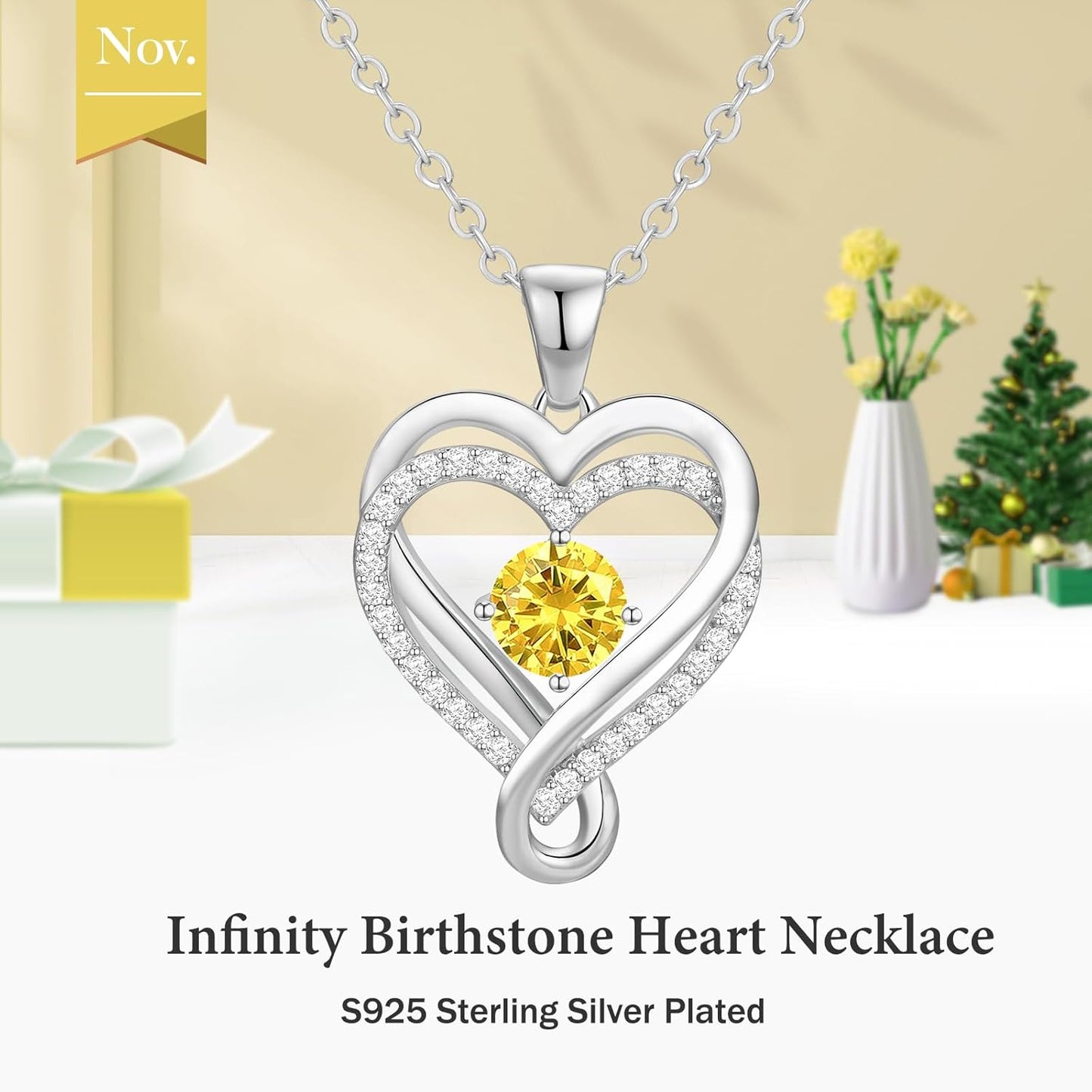 18K Rose Gold Infinity Love Heart Birthstone Necklace for Women Wife, Anniversary for Women Wife Birthday Gift for Her Girlfriend Mom Daughters, I Love You Women's Jewelry S925 Sterling Silver