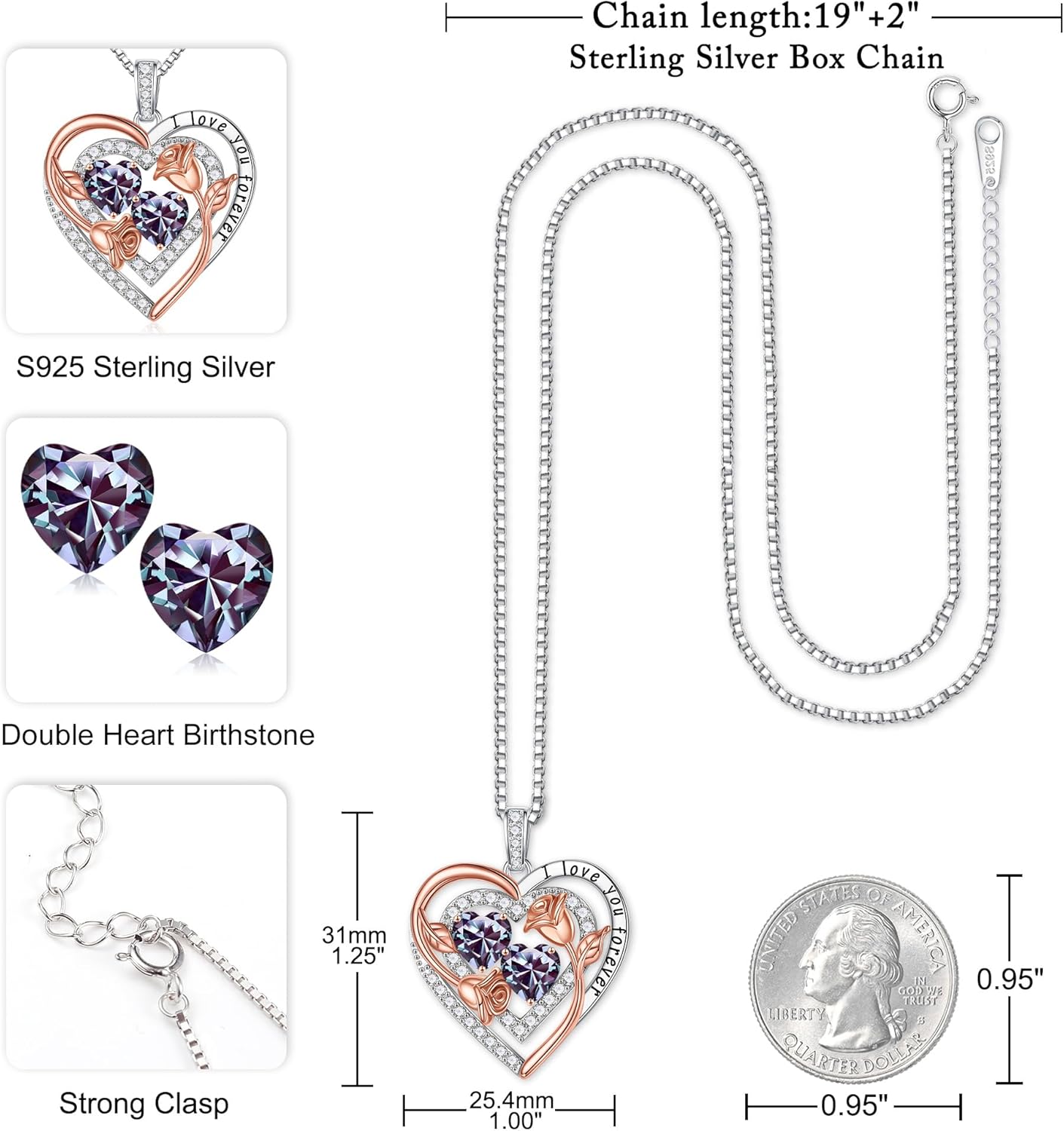 Iefil Birthstone Necklace for Women - Sterling Silver Birthstone Necklace Anniversary Birthday Gifts for Her Wife Mom Daughter