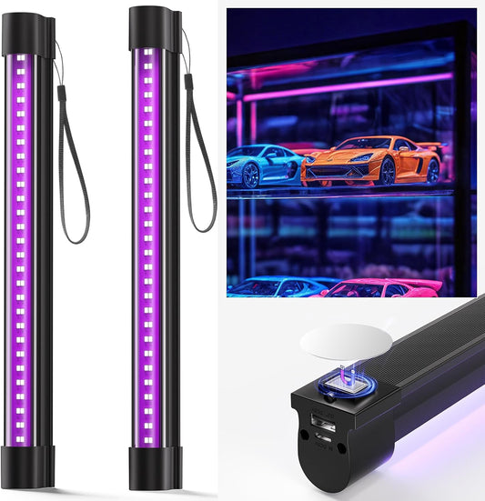 Bstrip Battery Powered Black Light, Rechargeable Blacklight, Cordless 395nm Light Glow Party, Halloween, Body Painting, 2 Packs
