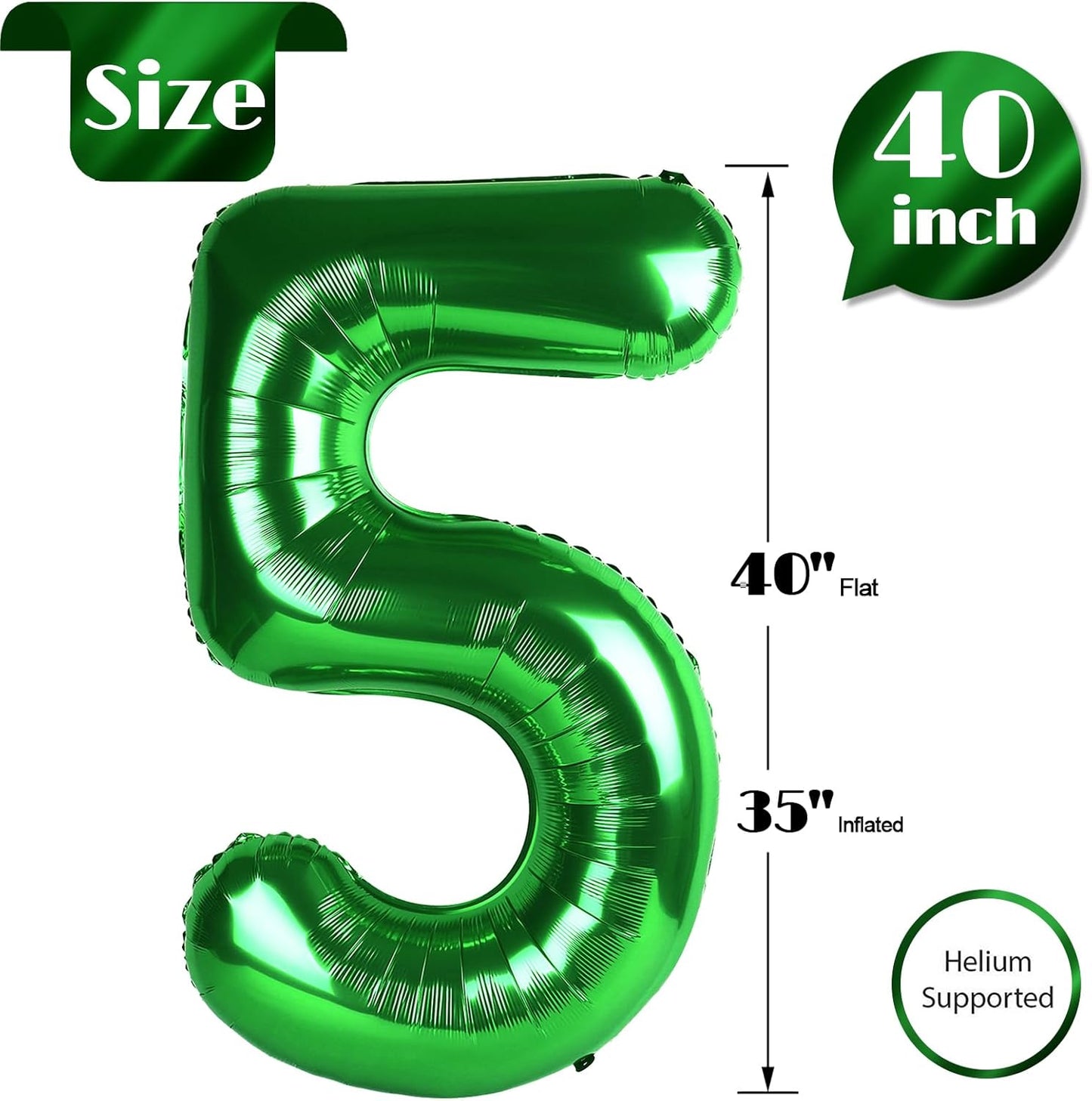 Green 5 Balloon, Number Balloons 40 Inch, 5th Birthday Balloon Decorations, Green Party Supplies, 5 Number Balloons, Number 5 Balloon, Games Theme Birthday Decorations