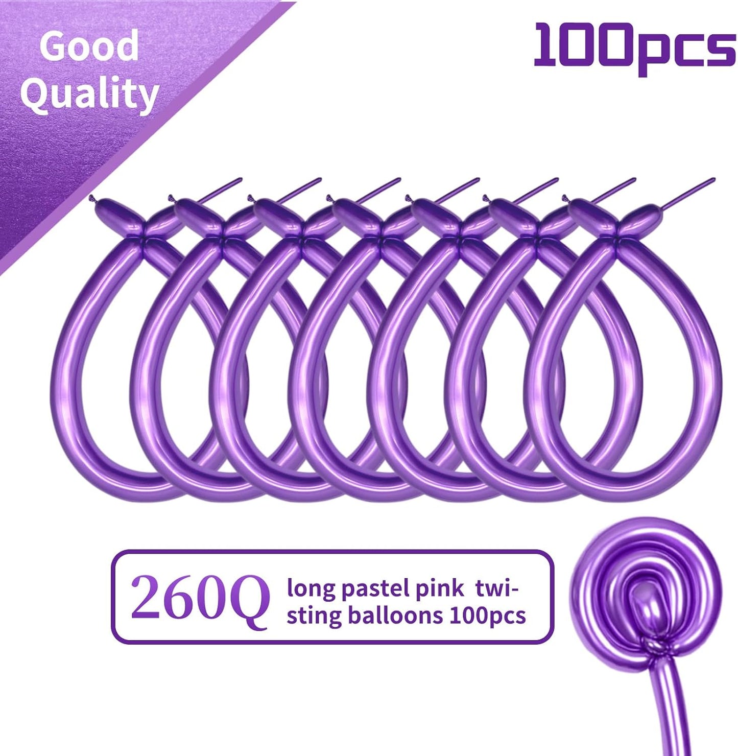 KAWKALSH 260 Metallic Purple Long Balloons for Balloon Garland Thickening Skinny Latex Twisting Animals Modeling Christmas Birthday Wedding Party Festival Decorations 100pcs