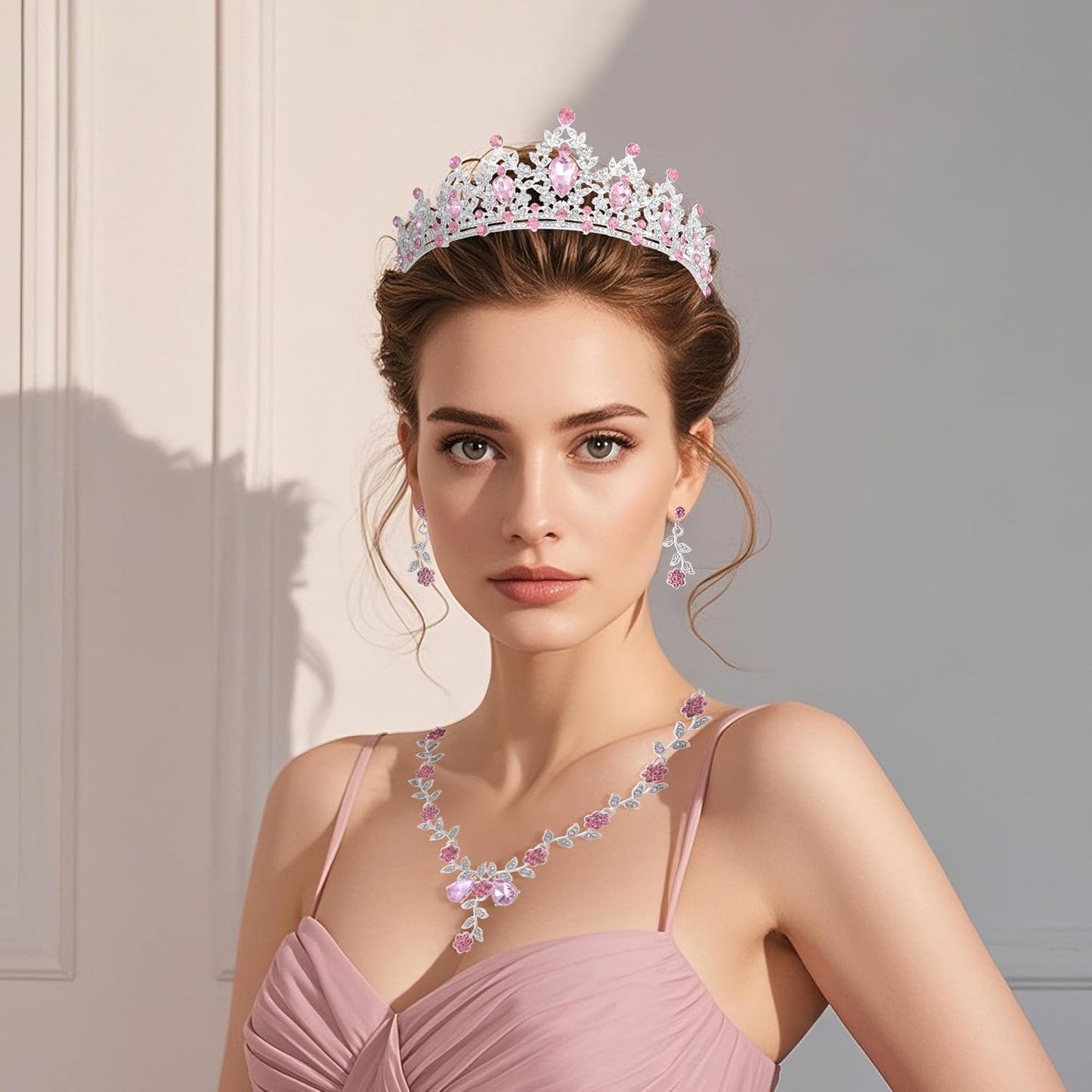 Kamirola Tiaras and Crowns for Women,Tiaras Earrings Necklace, Crystal Bridal Jewelry Set, Costume Party Halloween Prom Pageant Jewelry for Women(TR45)