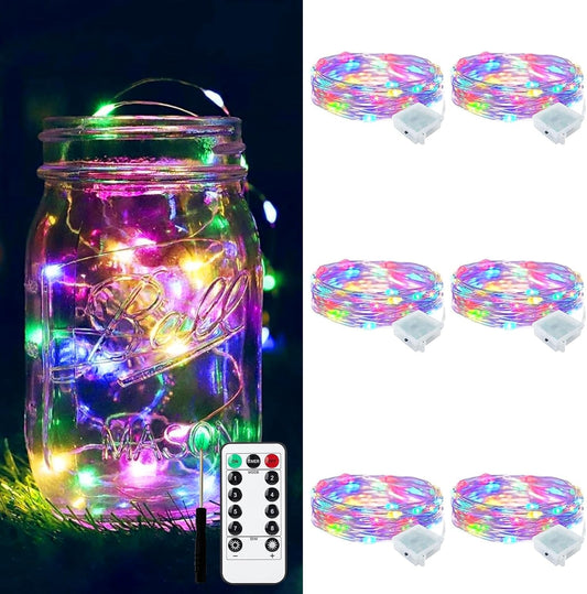 ZGWJ 6 Pack Fairy Lights Battery Operated with Remote, 7ft 20LED Mini Fairy String Lights with Timer 8 Modes Waterproof for Halloween Christmas Tree DIY, Parties, Bedroom Decorations Multicolored