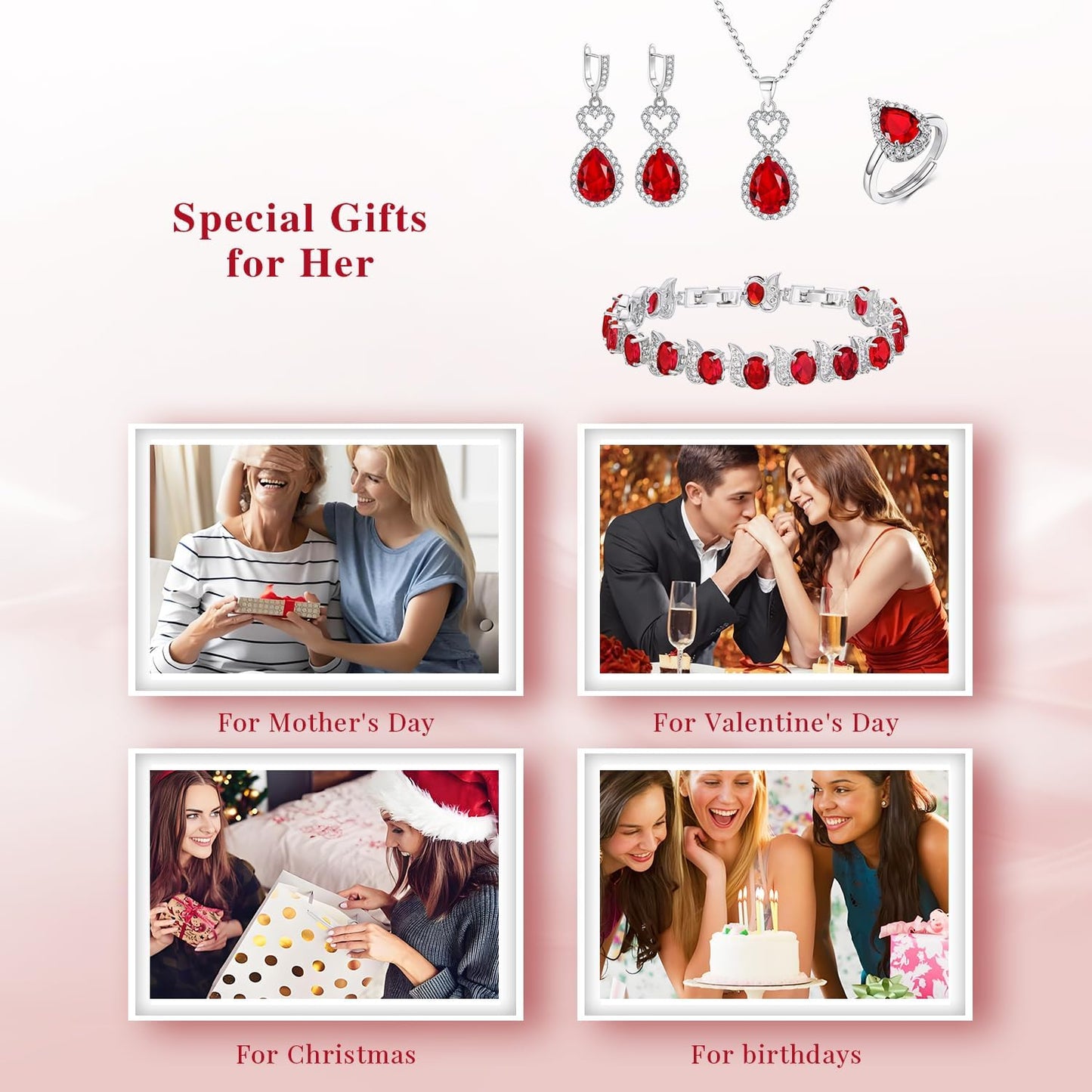 BriLove Wedding Jewelry Set for Women Bride Bridesmaid, Gorgeous Cubic Zirconia Teardrop Necklace Earrings Bracelet Adjustable Ring Jewelry Gift for Birthday/Anniversary/Mother’s Day