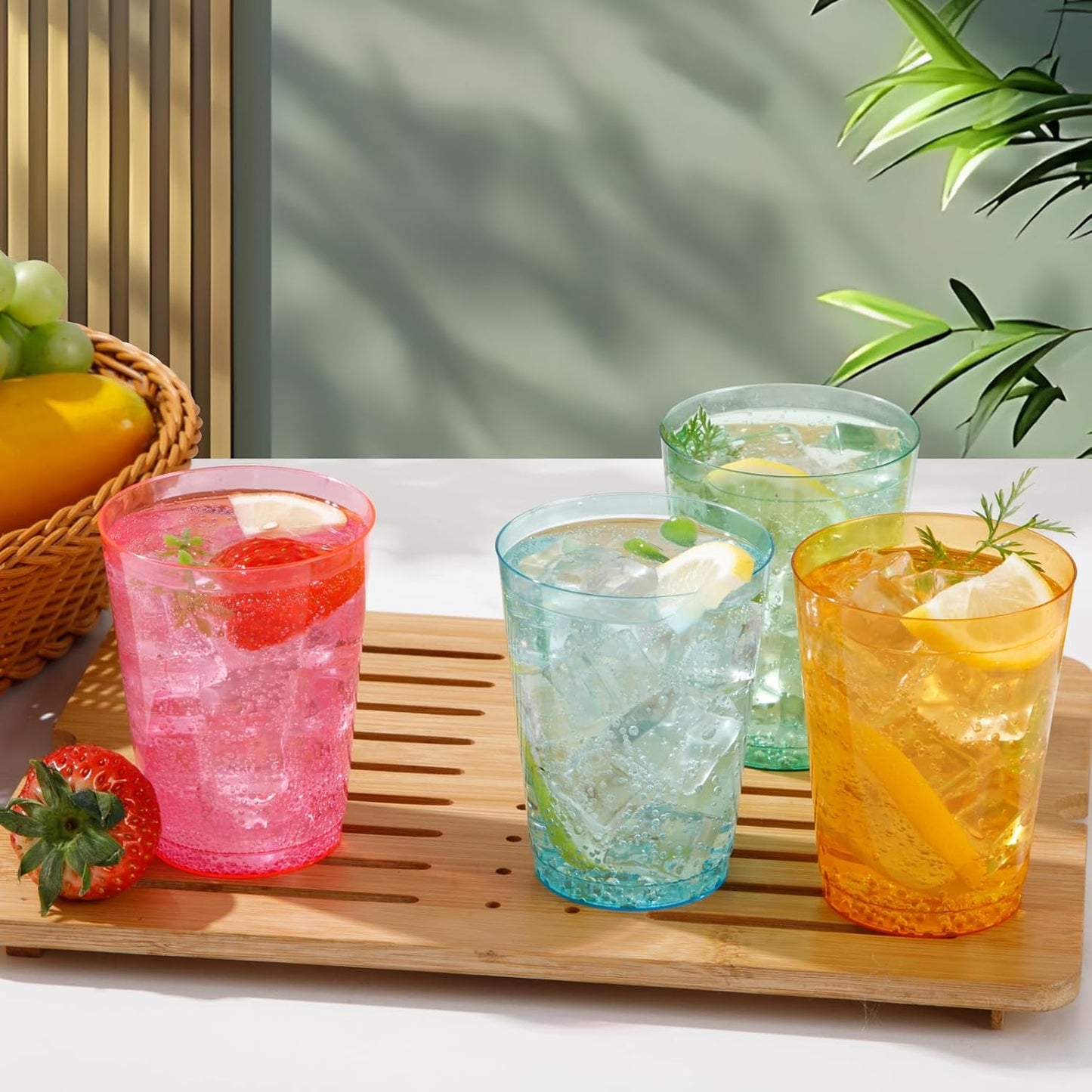 DaYammi 100 Pack Colorful Plastic Cups 10 Oz Disposable Cups Neon Glowing Plastic Party Cup, Assorted Neon Colors for Wedding Wine Glasses Heavy Duty Disposable Tumblers Drinking Cocktail Glasses